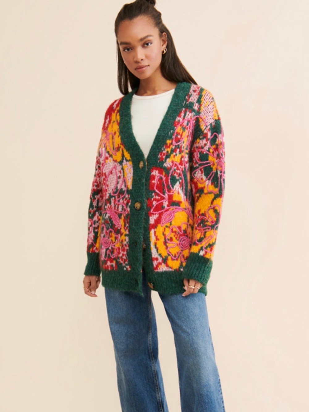 Free People Alexis Button Front Oversized Chunky Sweater Cardigan